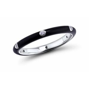 Women’s Black Enamel Ring Pave Diamond 925 Sterling Stacking Ring‎ Size 10